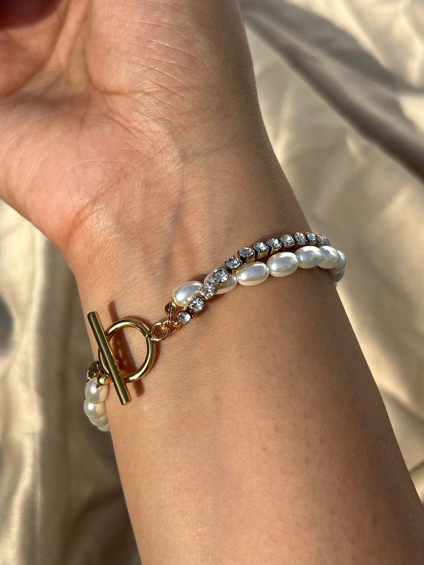 Pearl Rhinestone Layered Bracelet