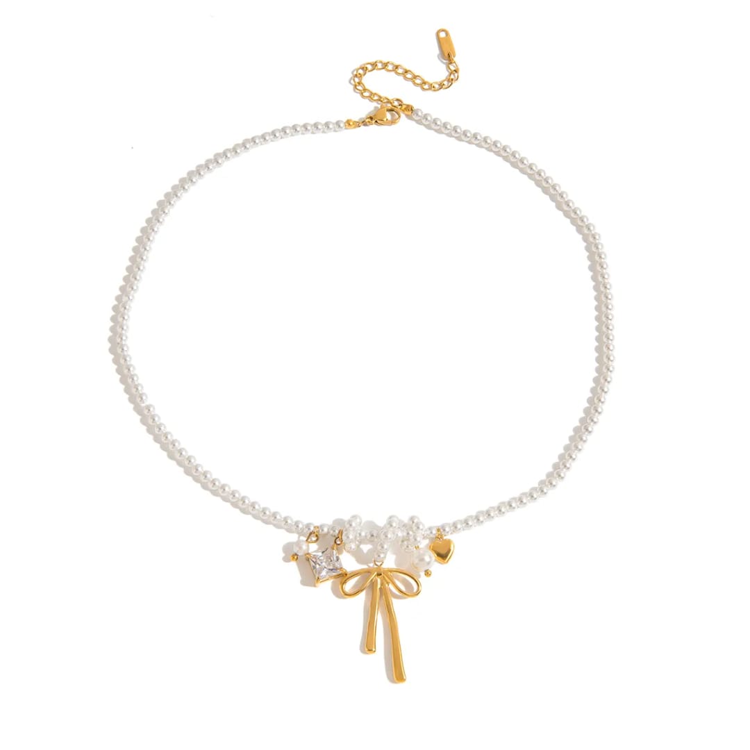 Pearl Bow Charm Necklace