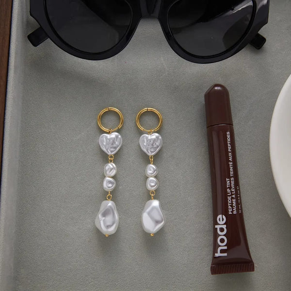Pearl drop heart earrings