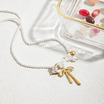 Pearl Bow Charm Necklace